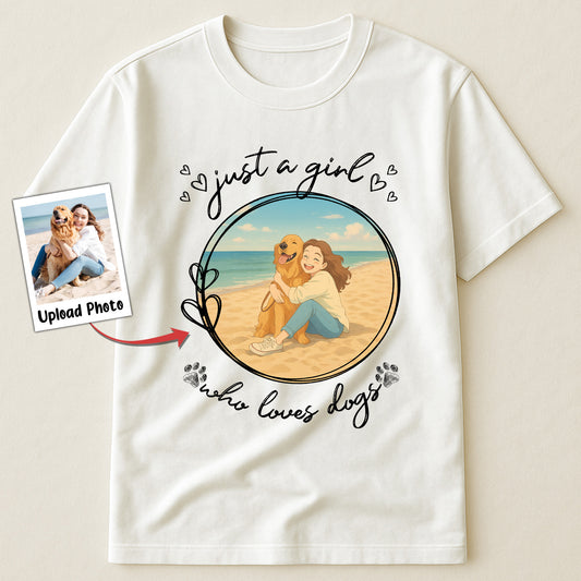 Just A Girl Who Loves Dogs Cartoon Version - Personalized Photo Shirt