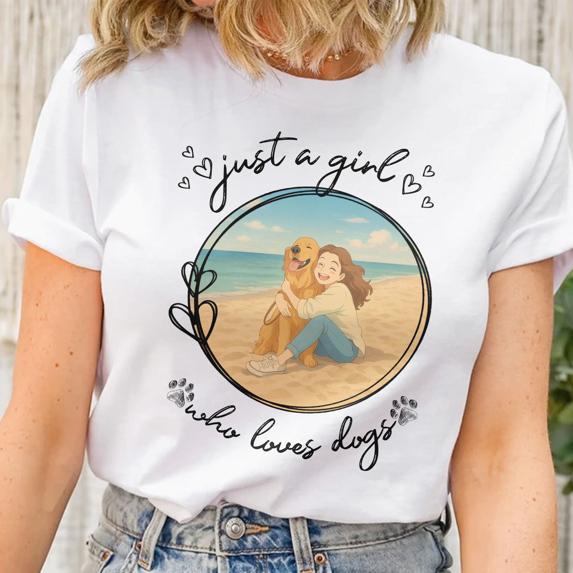 Just A Girl Who Loves Dogs Cartoon Version - Personalized Photo Shirt