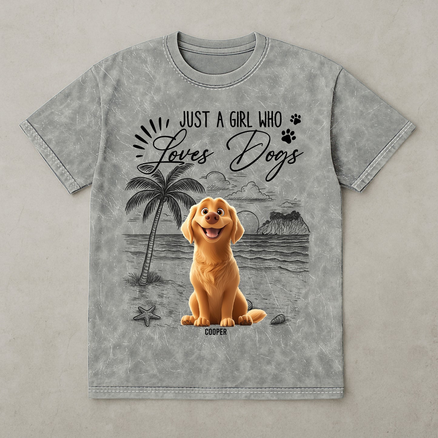 Just A Girl Who Loves Dogs - Personalized Acid Wash T‑Shirt