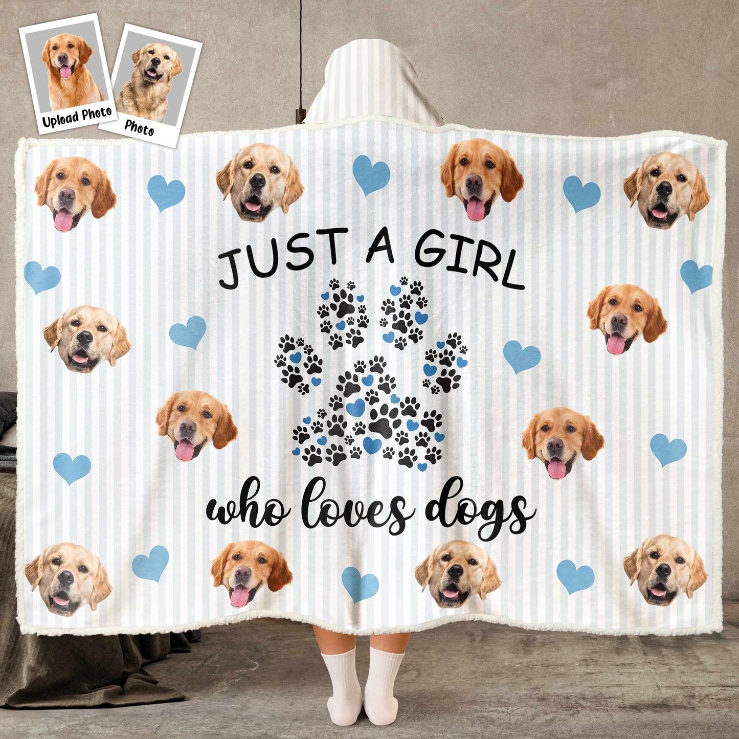 Just A Girl Who Loves Dogs - Personalized Photo Wearable Blanket Hoodie