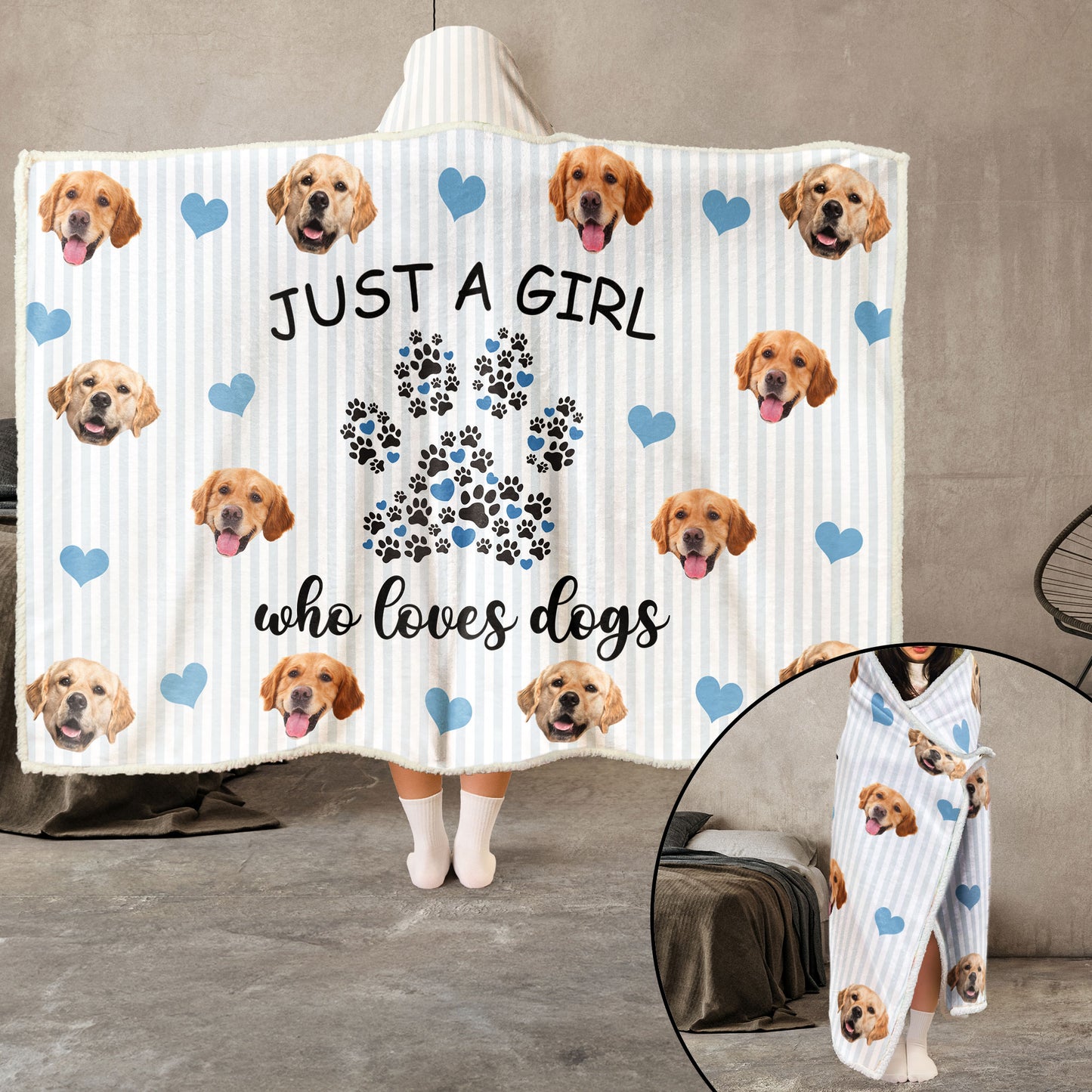 Just A Girl Who Loves Dogs - Personalized Photo Wearable Blanket Hoodie