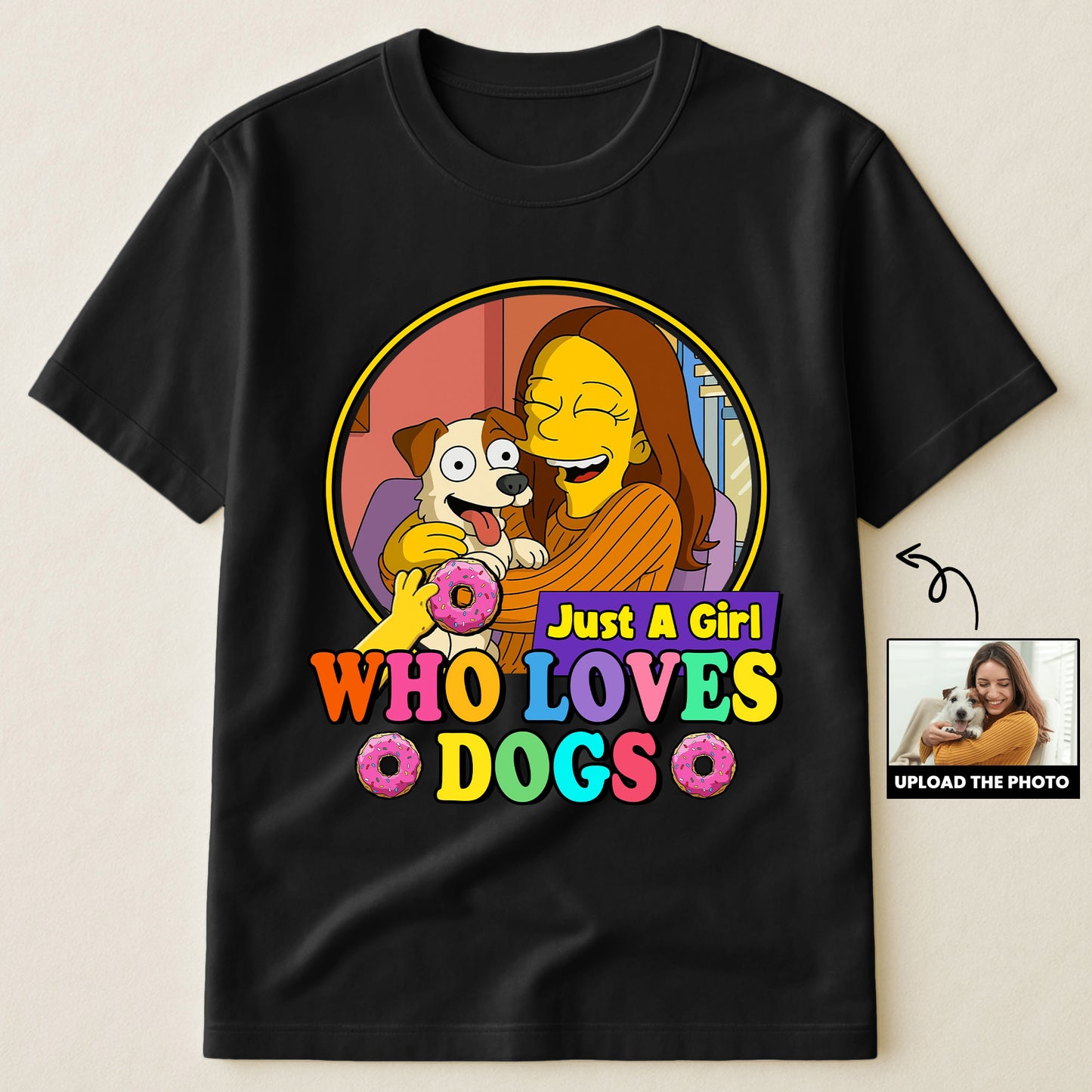 Just A Girl Who Loves Dogs Simpsonized Portrait - Personalized Photo Shirt