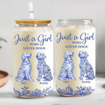 Just A Girl Who Loves Dogs Toile De Jouy Chinoiserie - Personalized Clear Glass Cup