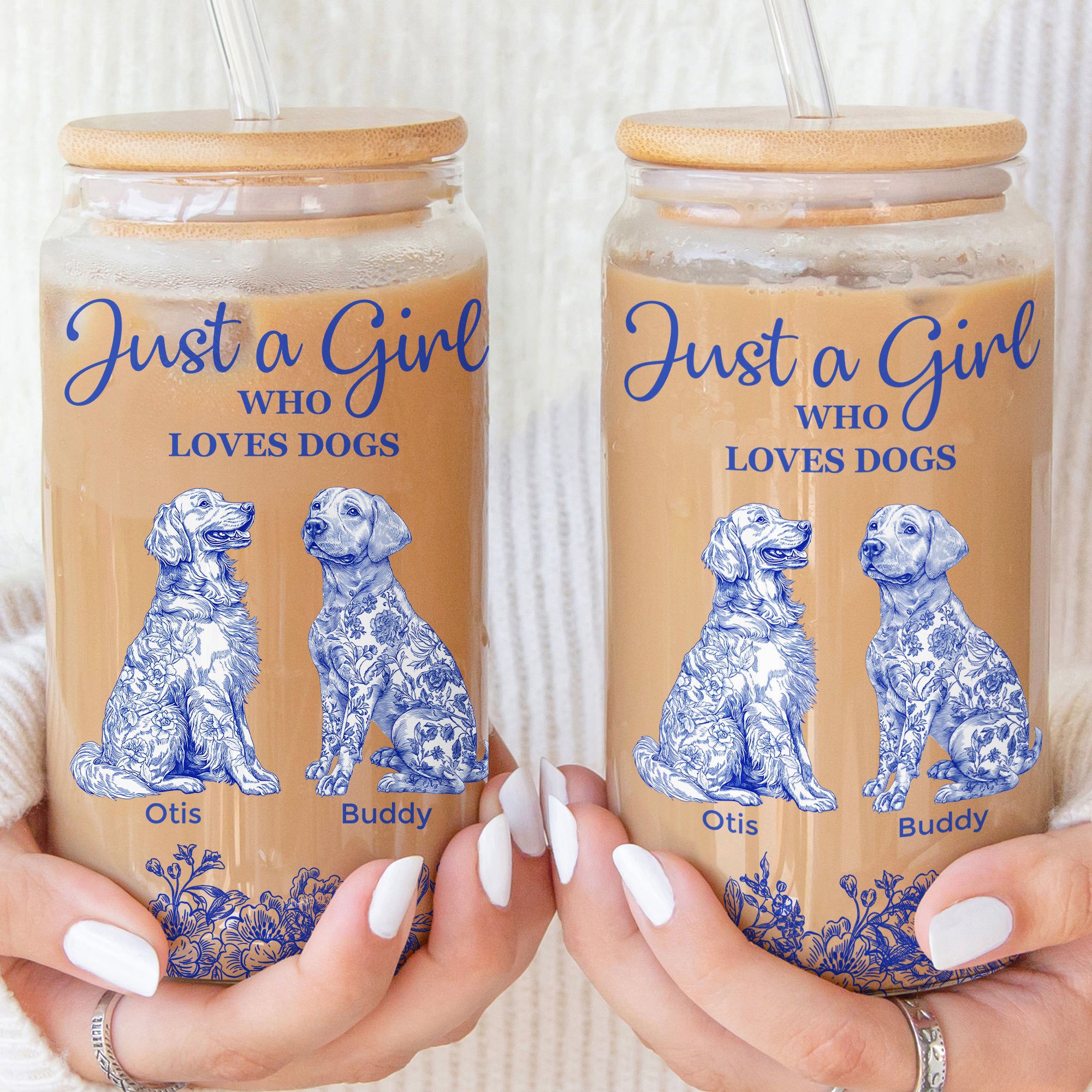 Just A Girl Who Loves Dogs Toile De Jouy Chinoiserie - Personalized Clear Glass Cup