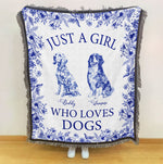 Just A Girl Who Loves Dogs Toile De Jouy Chinoiserie - Personalized Woven Blanket