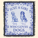 Just A Girl Who Loves Dogs Toile De Jouy Chinoiserie - Personalized Woven Blanket