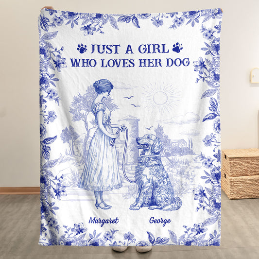 Just A Girl Who Loves Her Dogs Toile De Jouy French Style - Personalized Blanket