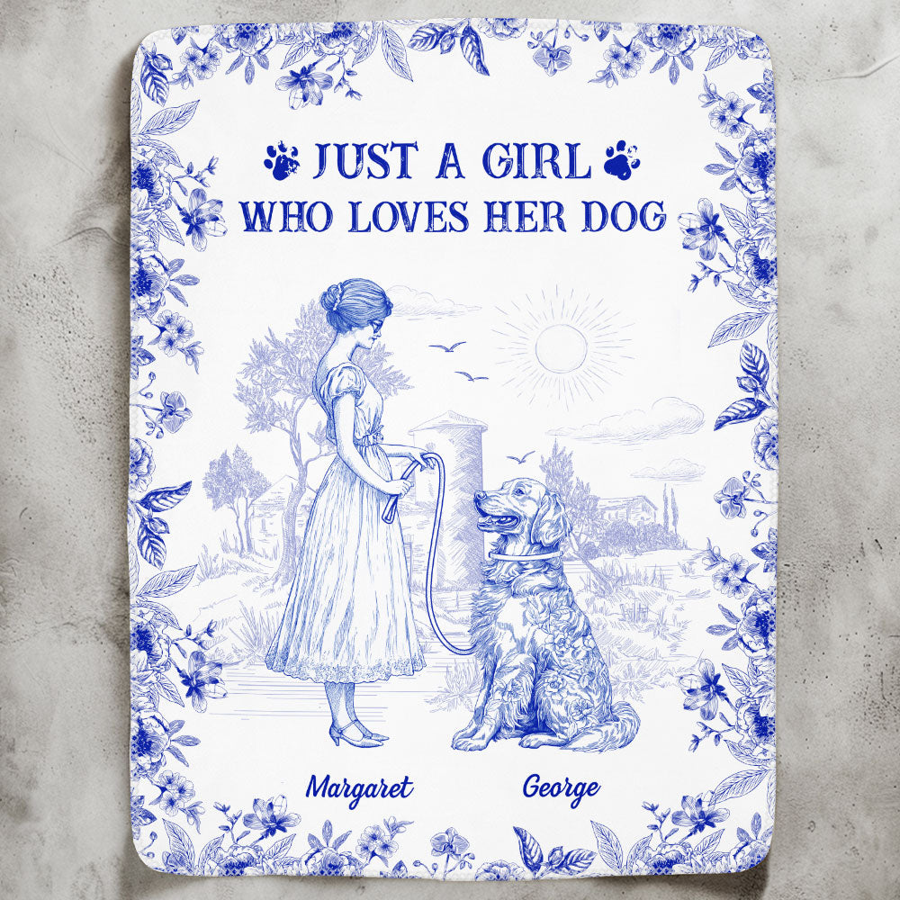 Just A Girl Who Loves Her Dogs Toile De Jouy French Style - Personalized Blanket