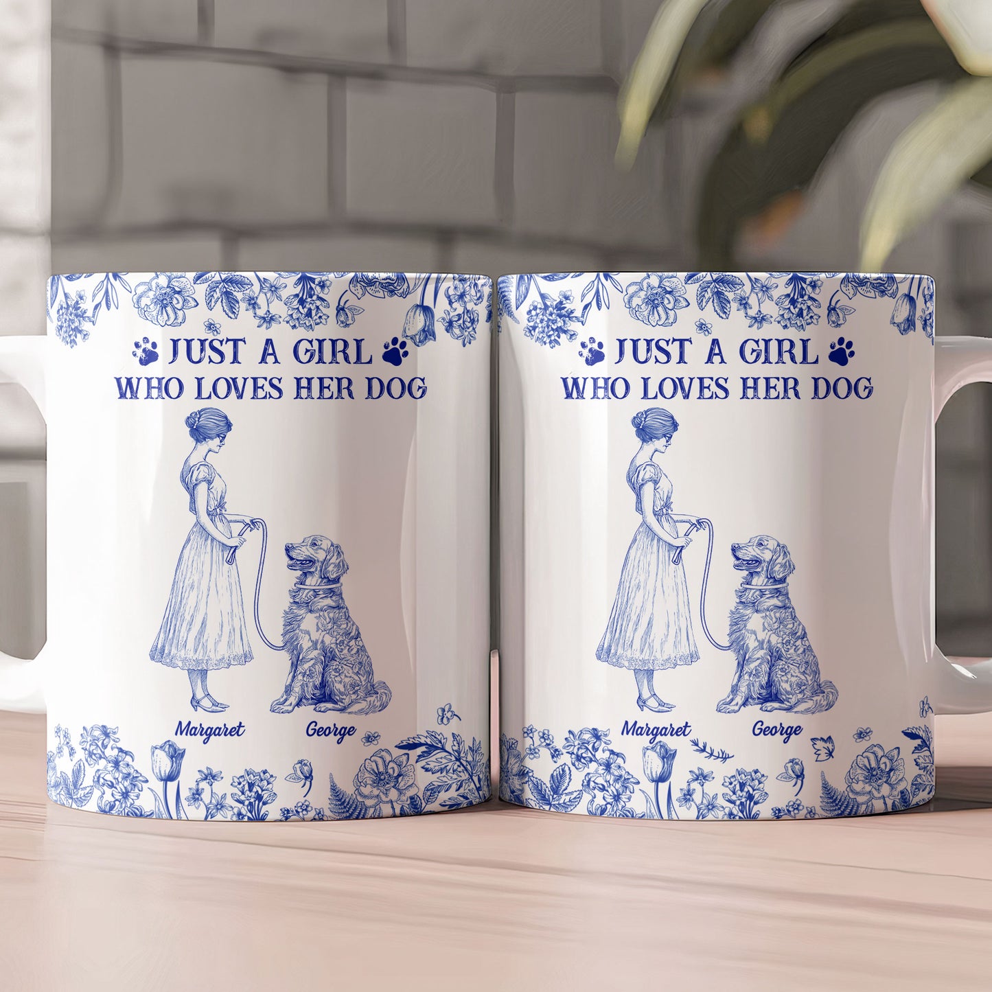 Just A Girl Who Loves Her Dogs Toile De Jouy - Personalized Mug