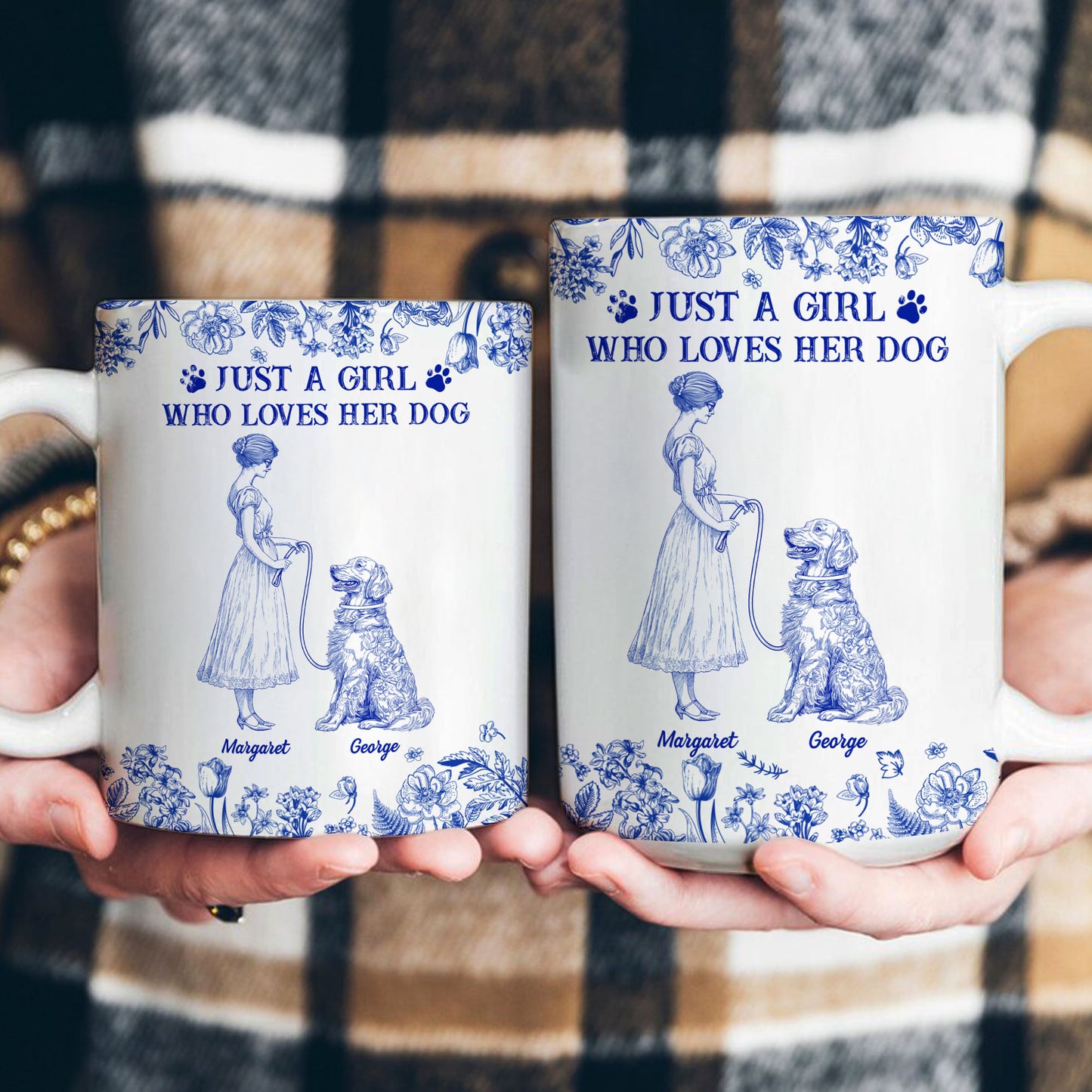 Just A Girl Who Loves Her Dogs Toile De Jouy - Personalized Mug