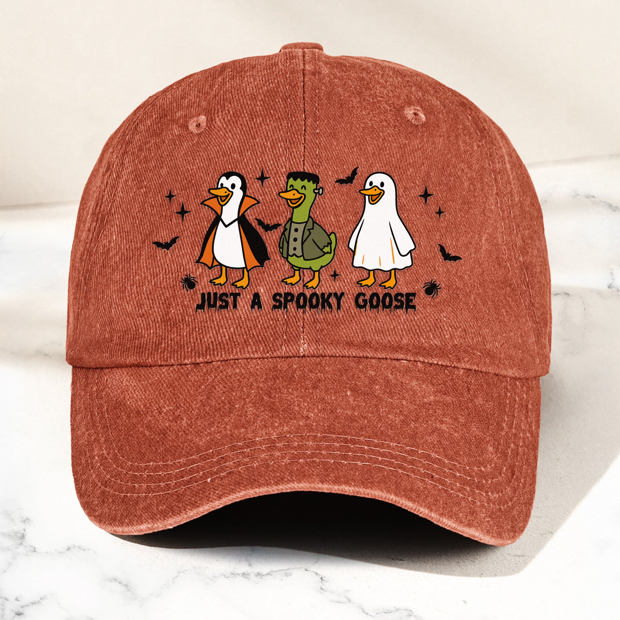 Just A Spooky Goose - Personalized Distressed Denim Cap