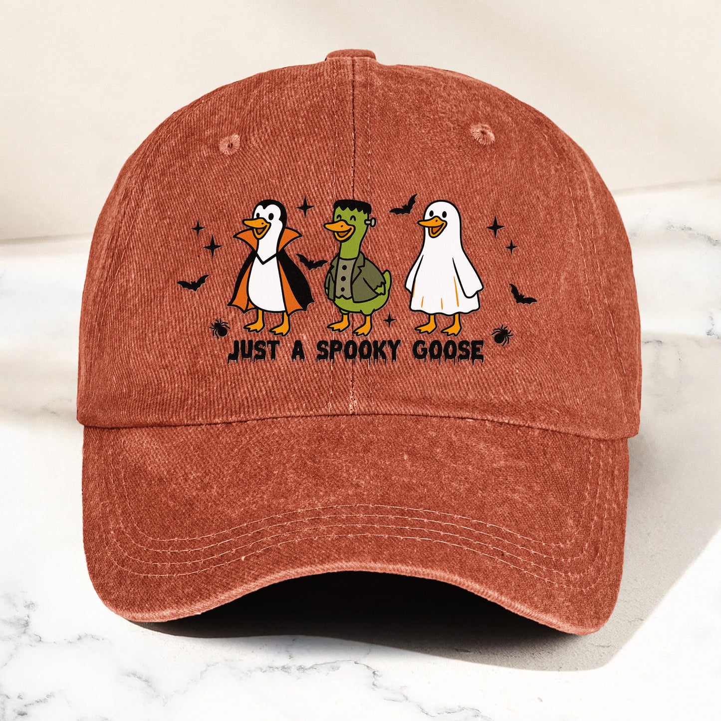 Just A Spooky Goose - Personalized Distressed Denim Cap