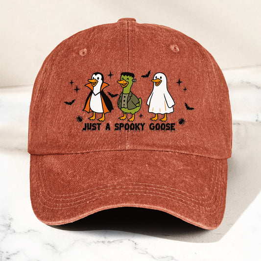 Just A Spooky Goose - Personalized Distressed Denim Cap