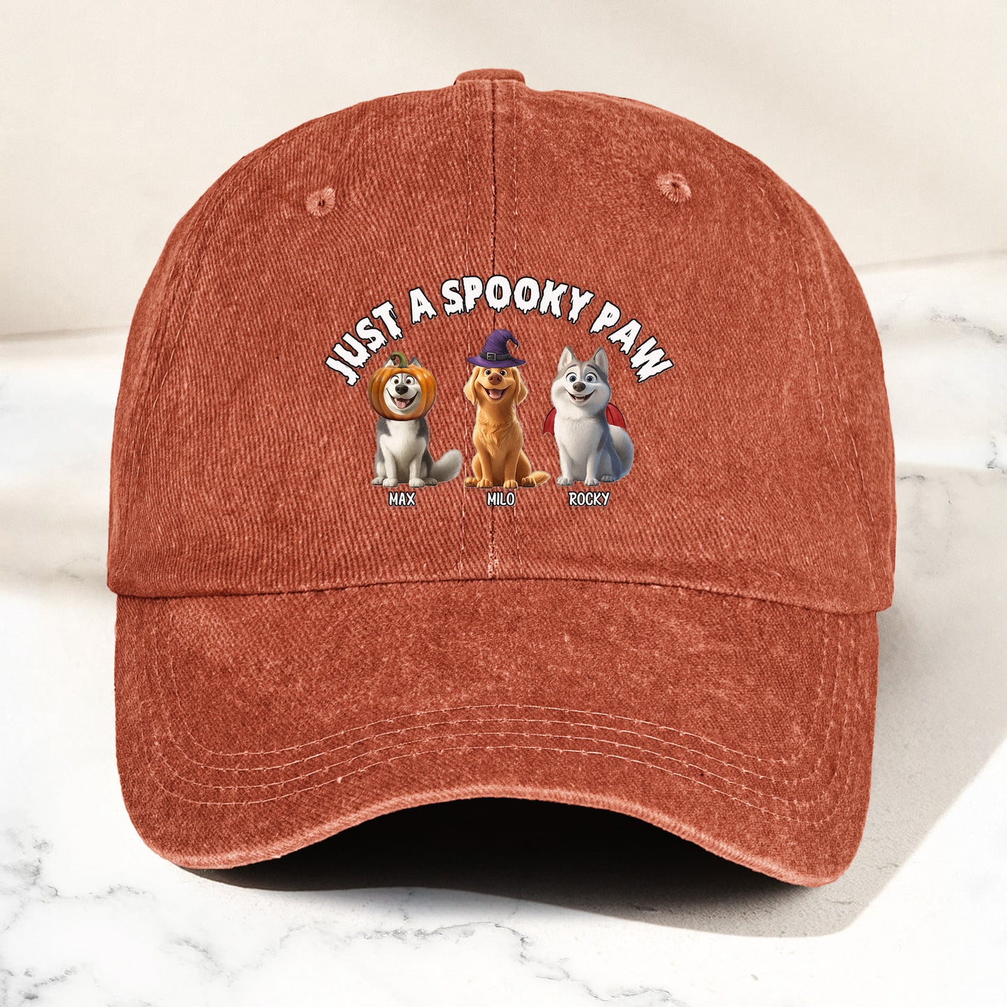 Just A Spooky Paw Halloween - Personalized Distressed Denim Cap