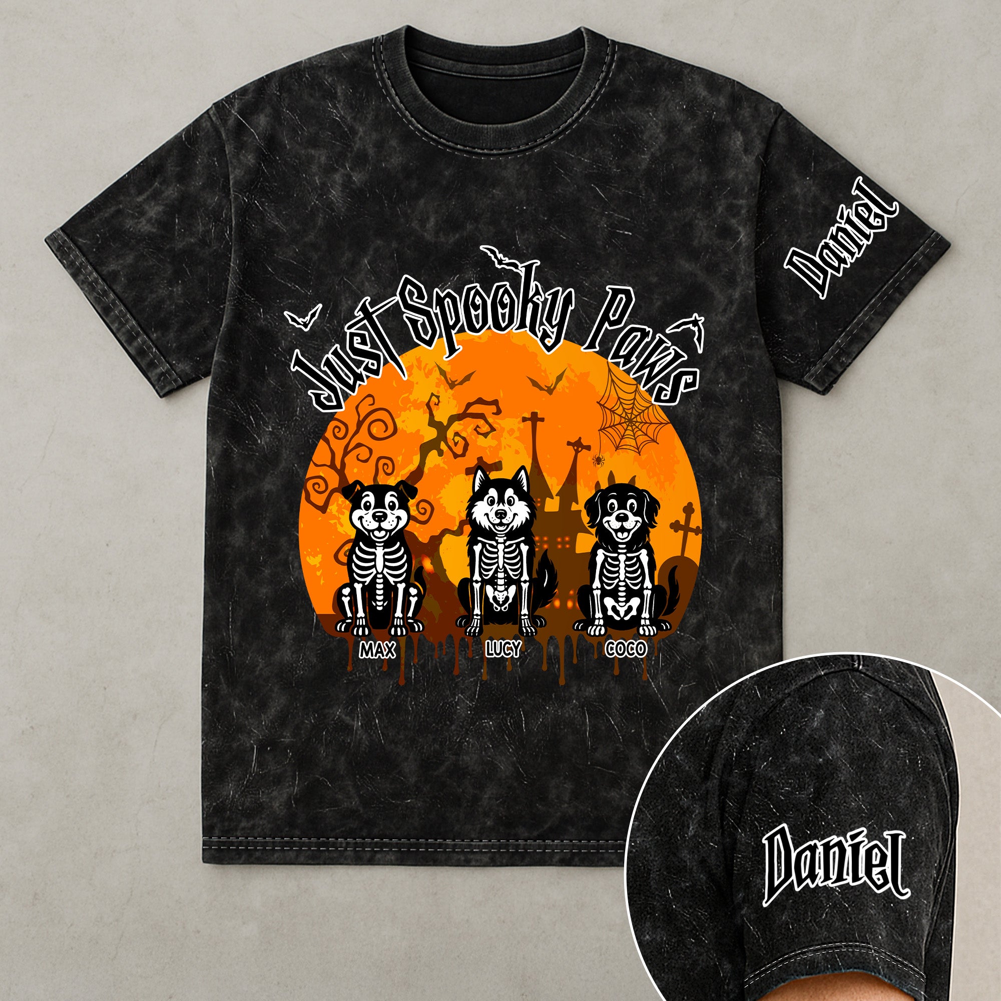 Just A Spooky Paw - Personalized Acid Wash T‑Shirt
