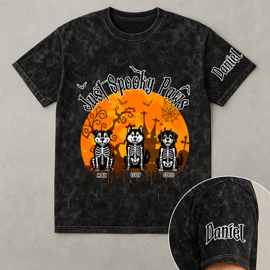 Just A Spooky Paw - Personalized Acid Wash T‑Shirt