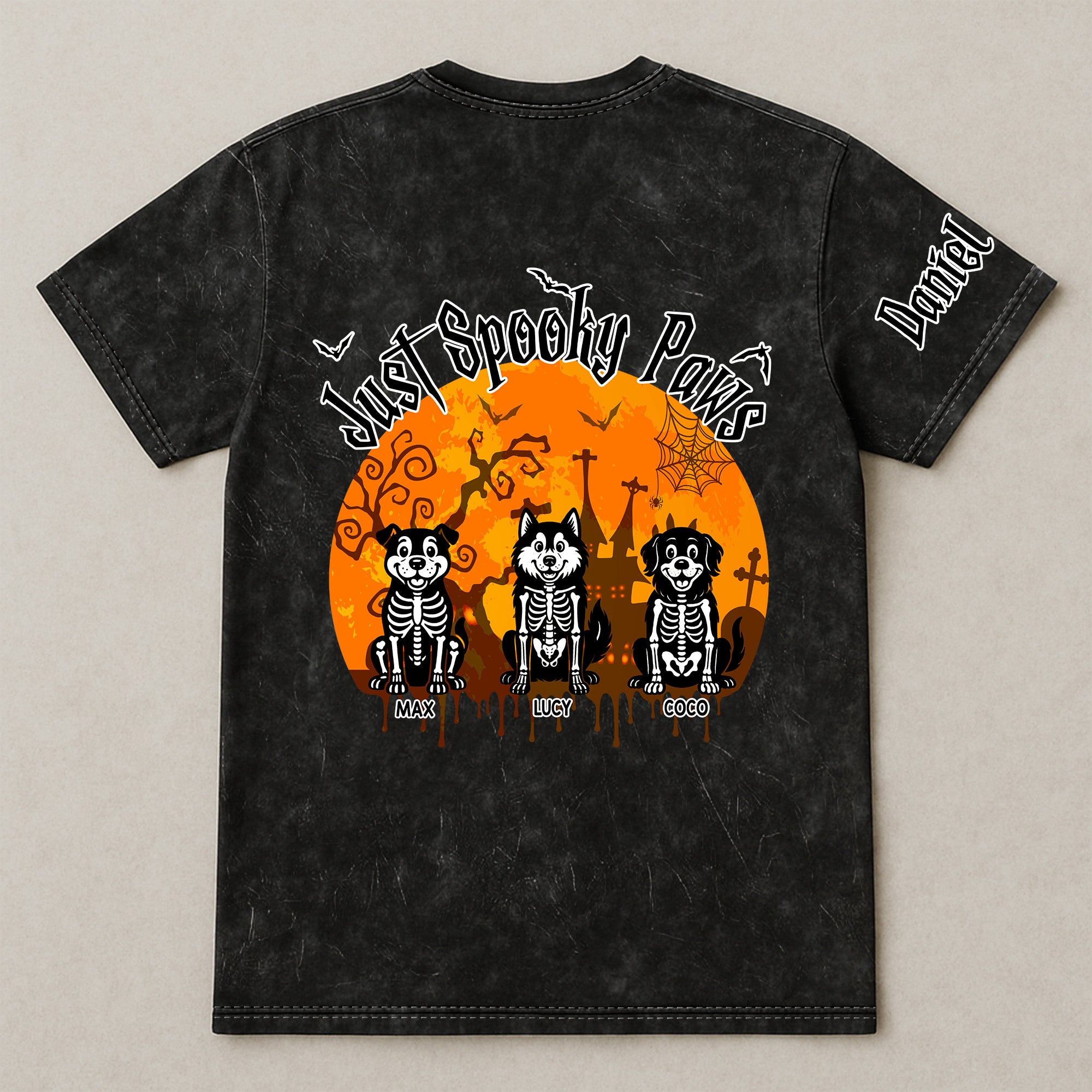 Just A Spooky Paw - Personalized Acid Wash T‑Shirt