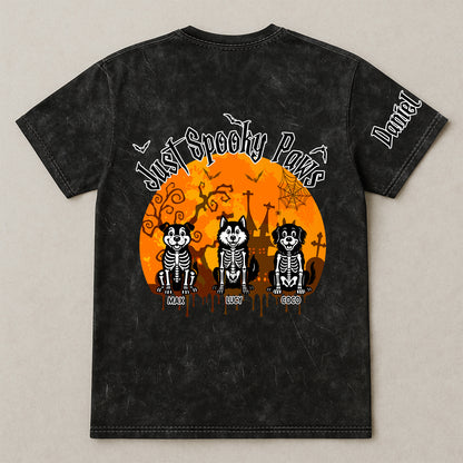 Just A Spooky Paw - Personalized Acid Wash T‑Shirt