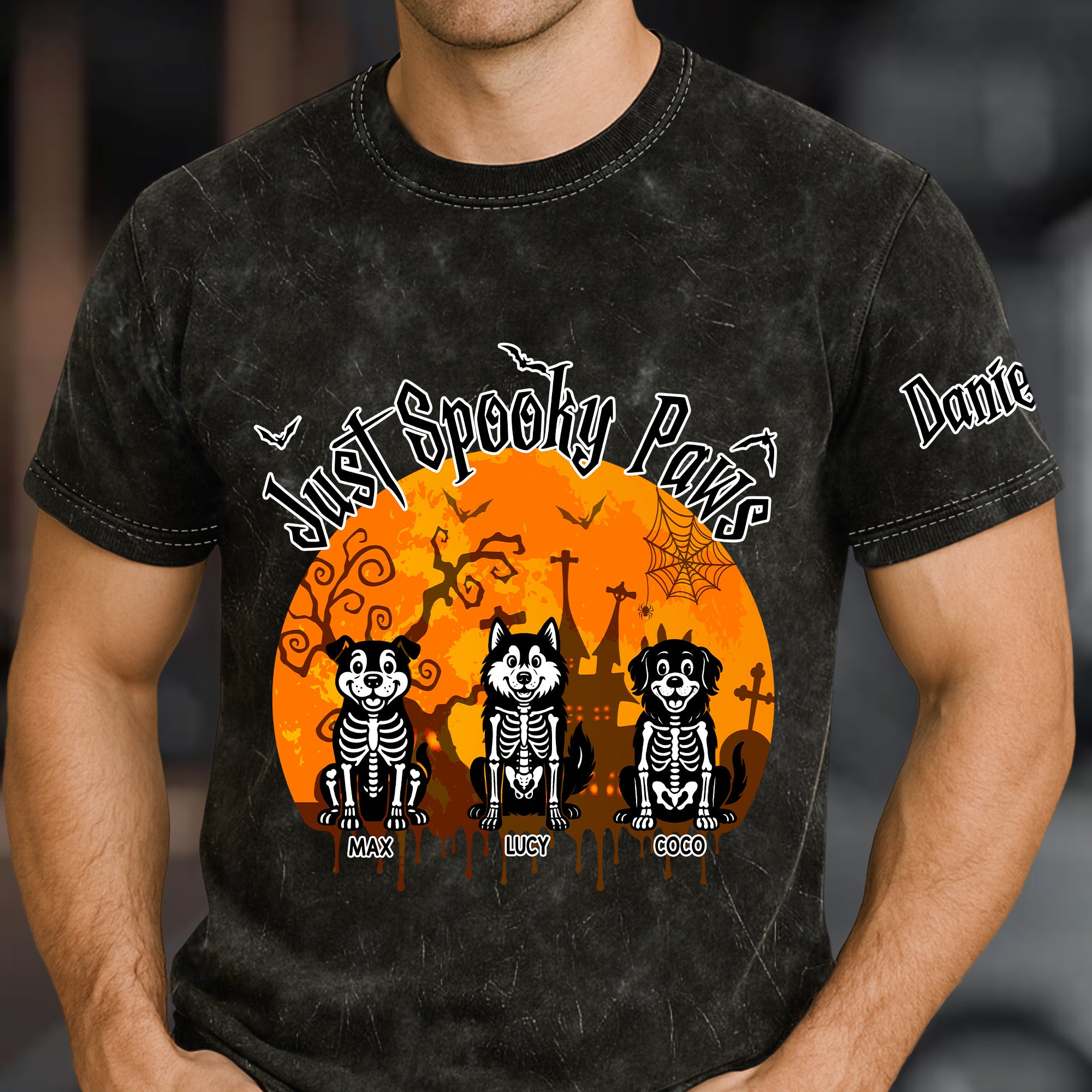 Just A Spooky Paw - Personalized Acid Wash T‑Shirt