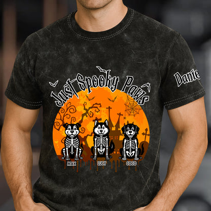 Just A Spooky Paw - Personalized Acid Wash T‑Shirt