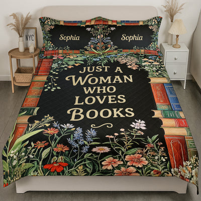 Just A Woman Who Loves Books - Book Lovers Bedding Decor - Custom Quilt Set