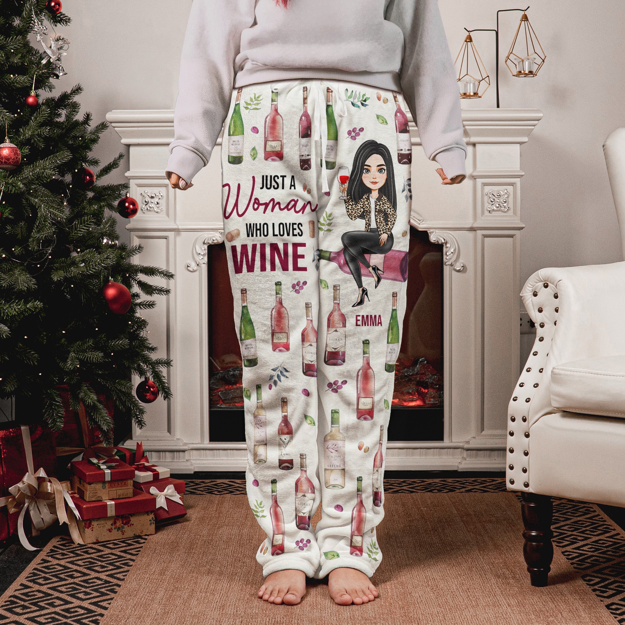 Just A Woman Who Loves Wine - Personalized Fleece Pajama Pants