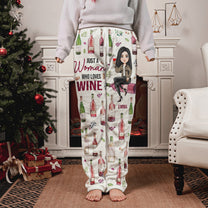 Just A Woman Who Loves Wine - Personalized Fleece Pajama Pants