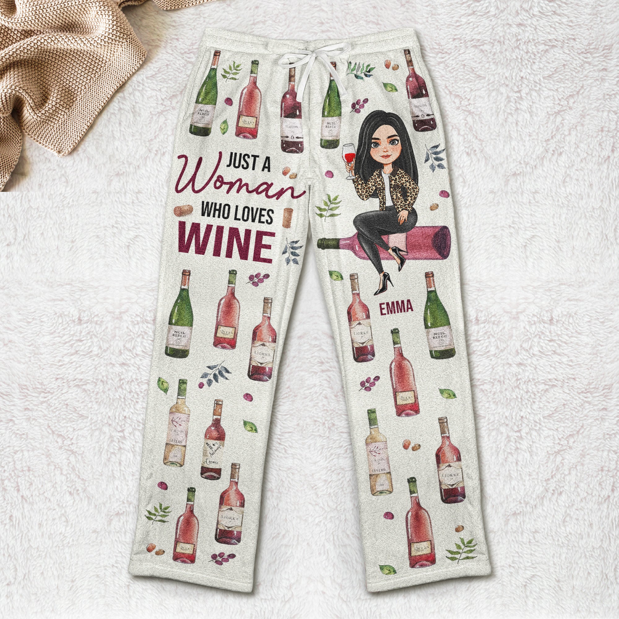 Just A Woman Who Loves Wine - Personalized Fleece Pajama Pants