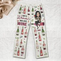 Just A Woman Who Loves Wine - Personalized Fleece Pajama Pants