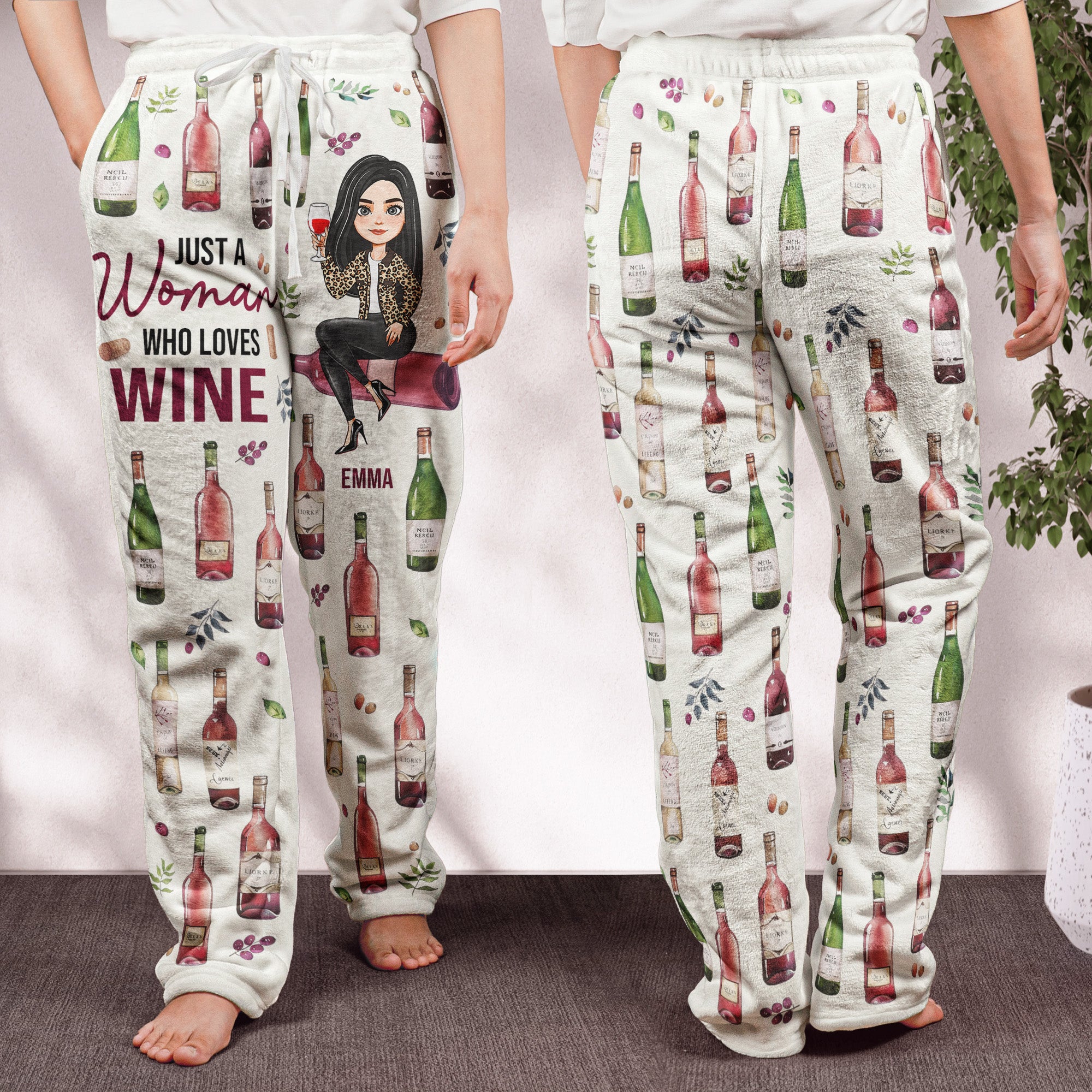 Just A Woman Who Loves Wine - Personalized Fleece Pajama Pants
