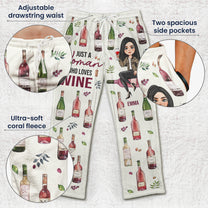 Just A Woman Who Loves Wine - Personalized Fleece Pajama Pants