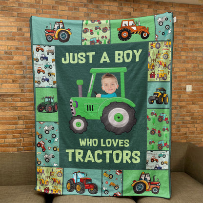 Just A kid Who Loves Tractors - Personalized Photo Blanket
