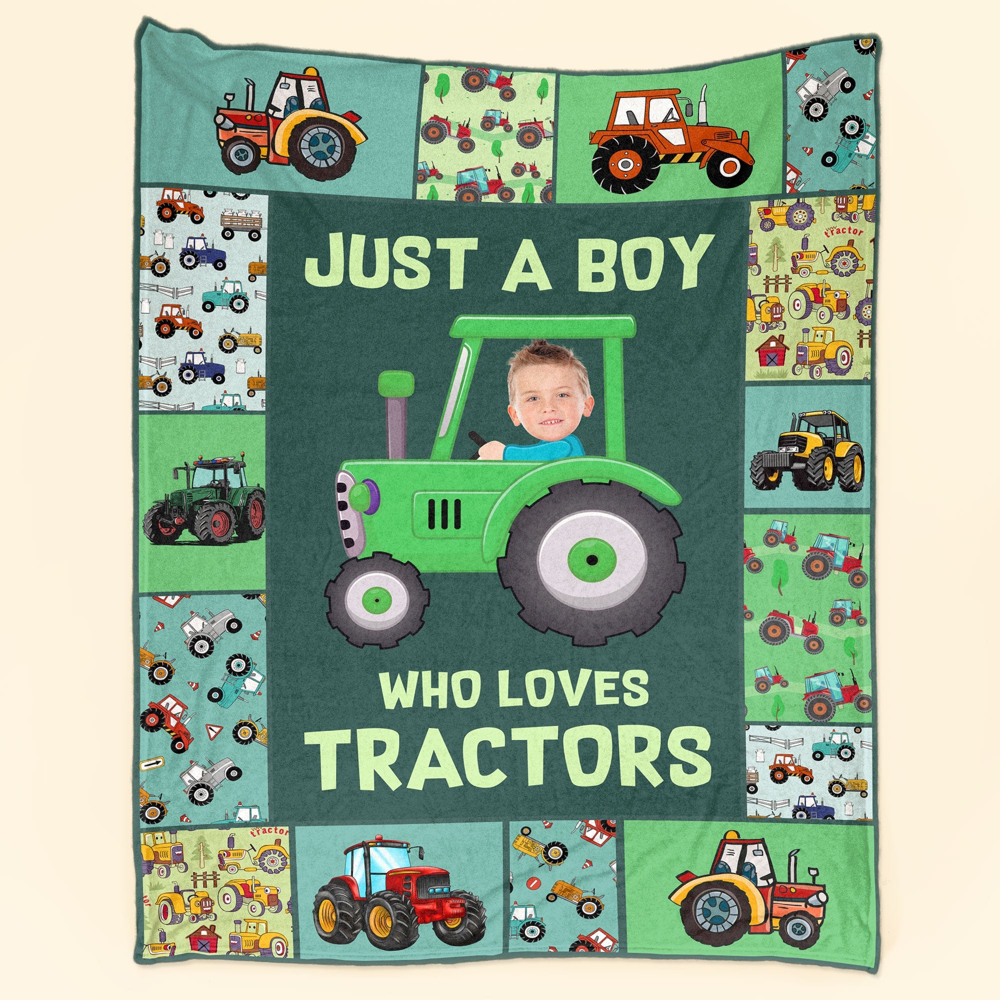 Just A kid Who Loves Tractors - Personalized Photo Blanket