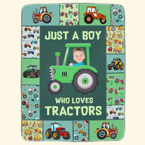 Just A kid Who Loves Tractors - Personalized Photo Blanket