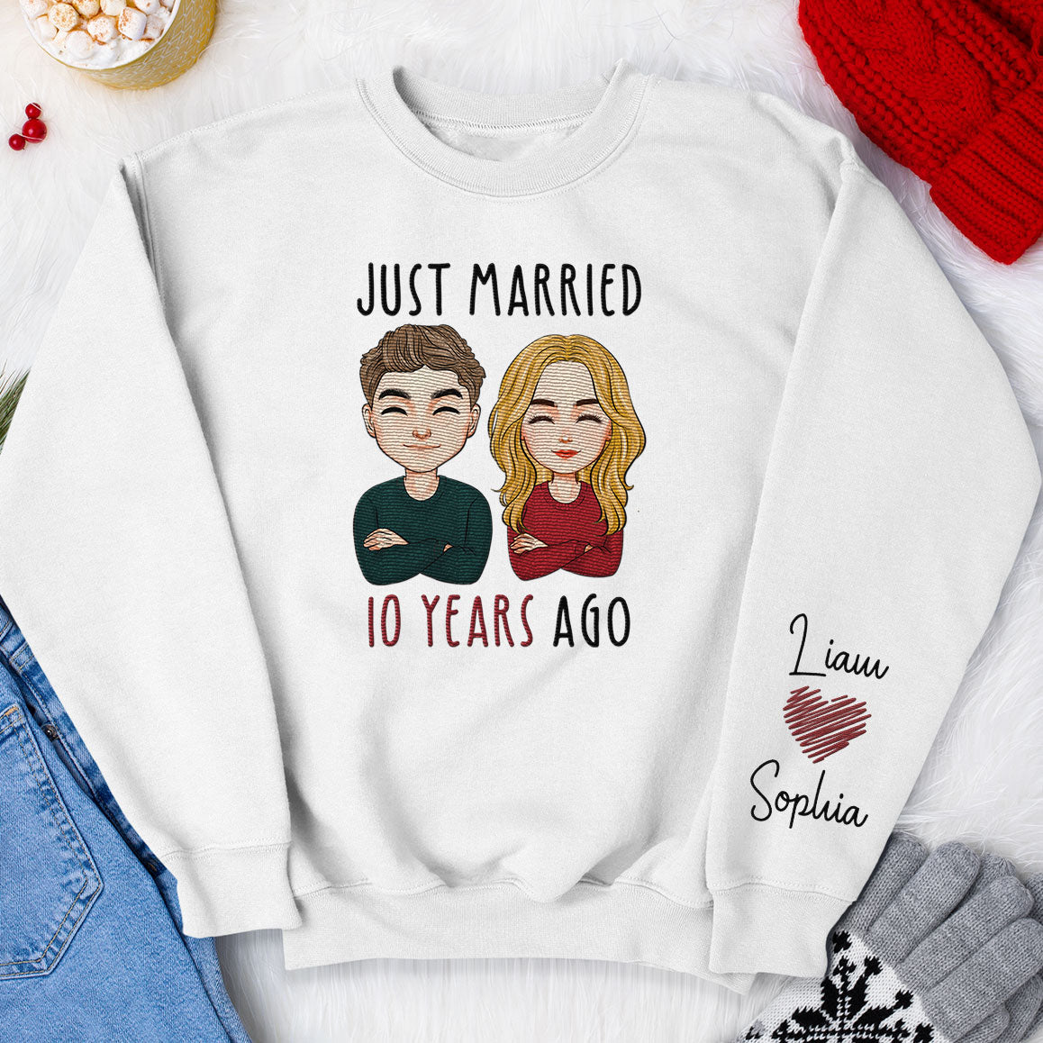 Just Married 10 Years Ago - Personalized Embroidered Shirt