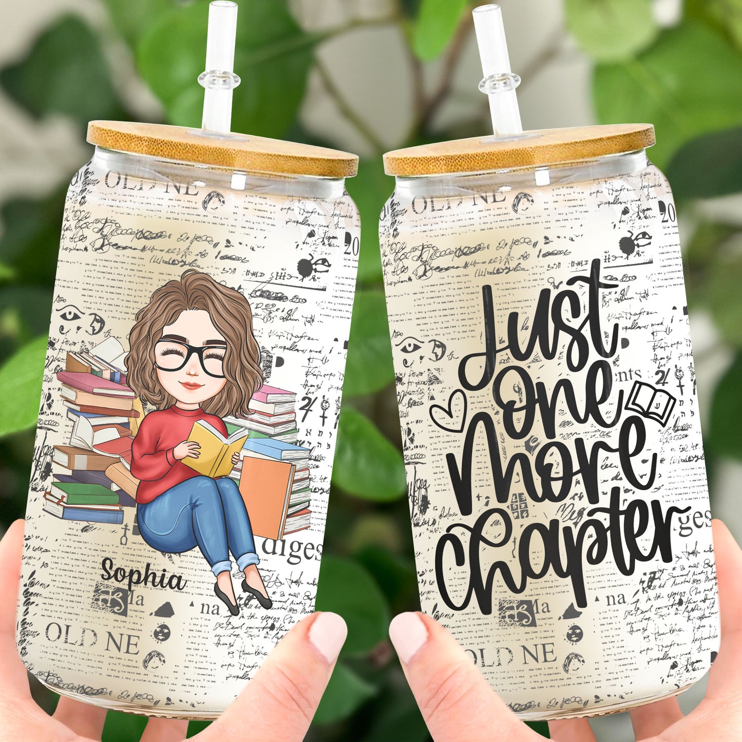 Just One More Chapter - Cartoon Girl - Personalized Clear Glass Cup