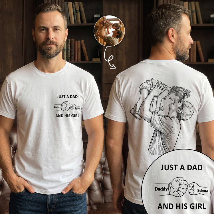 Just-A-Dad-And-His-Girl-Sketch-Line-Art-Fathers-Day-Gift-For-Dad-New-Dad-Husband-Personalized-Shirt-1