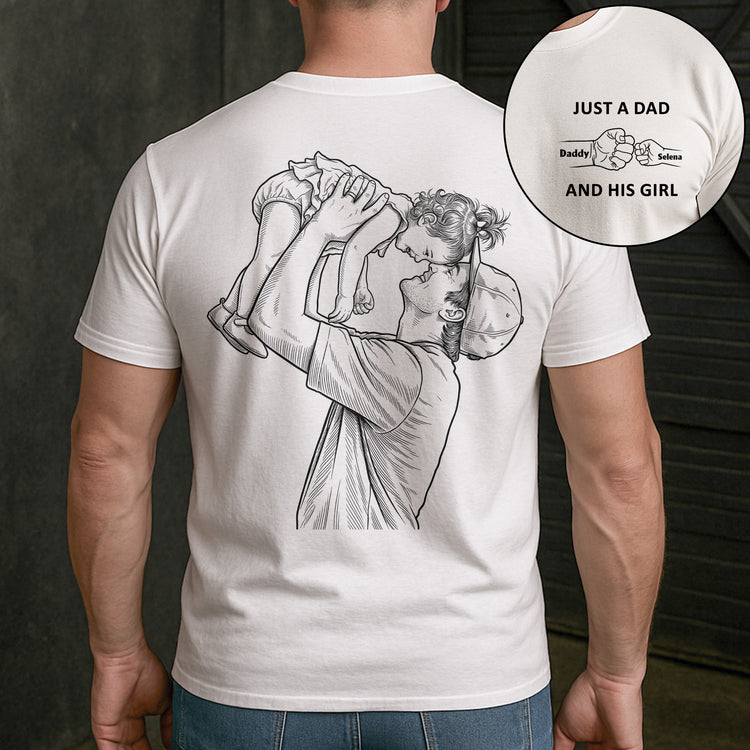 Just-A-Dad-And-His-Girl-Sketch-Line-Art-Fathers-Day-Gift-For-Dad-New-Dad-Husband-Personalized-Shirt-4