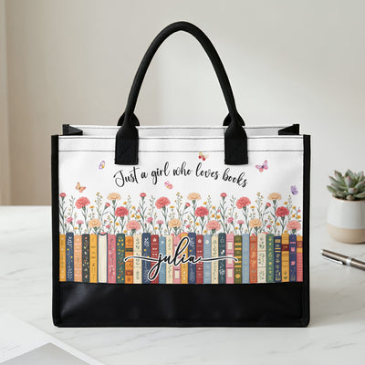 Just A Girl Who Loves Books - Custom Name, Quote & Birth Flower - Personalized Tote Bag