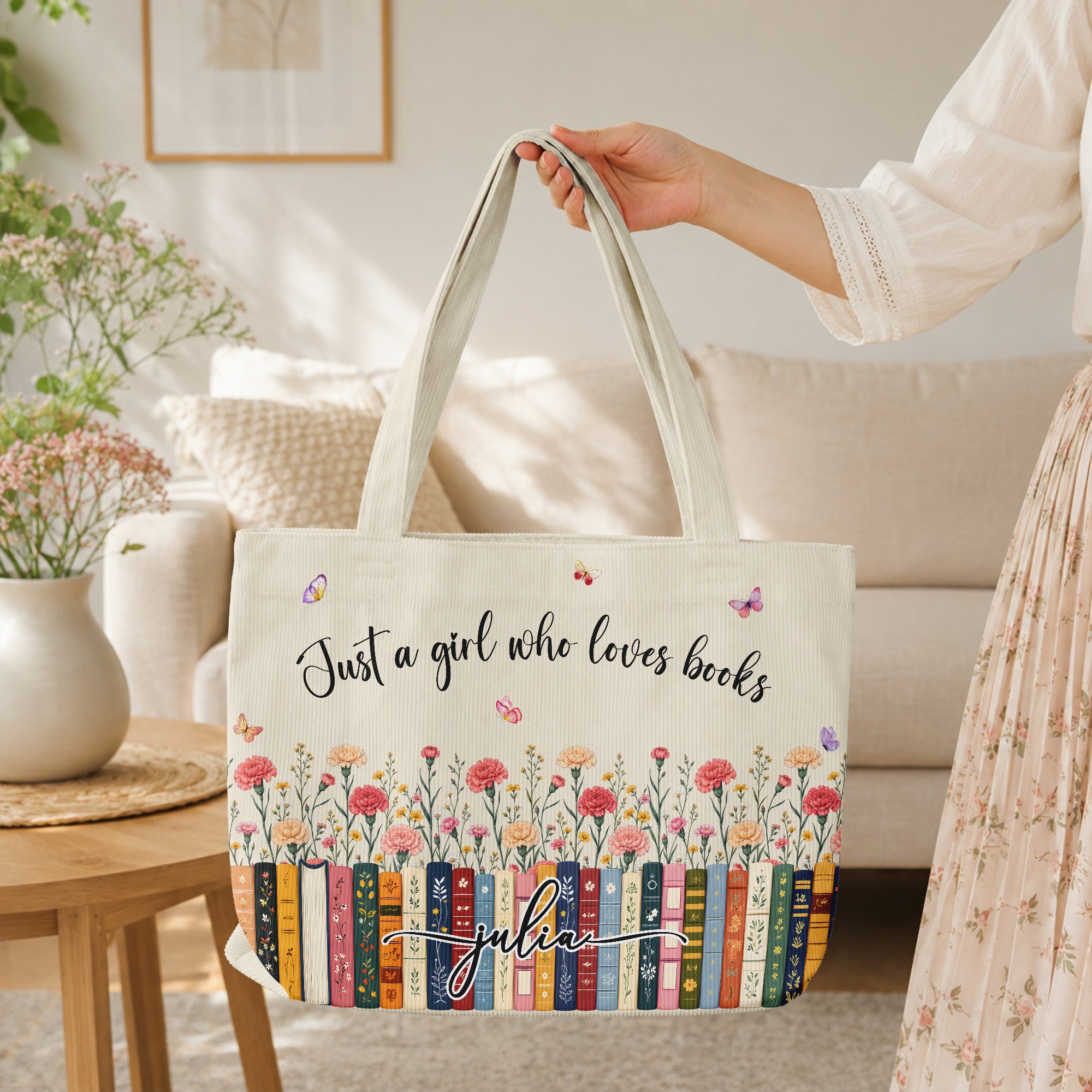 Just-A-Girl-Who-Loves-Books-Custom-Name,-Quote-&-Birth-Flower-Personalized-Tote-Bag-1