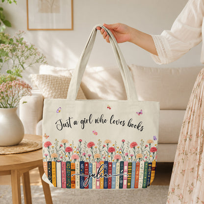 Just-A-Girl-Who-Loves-Books-Custom-Name,-Quote-&-Birth-Flower-Personalized-Tote-Bag-1