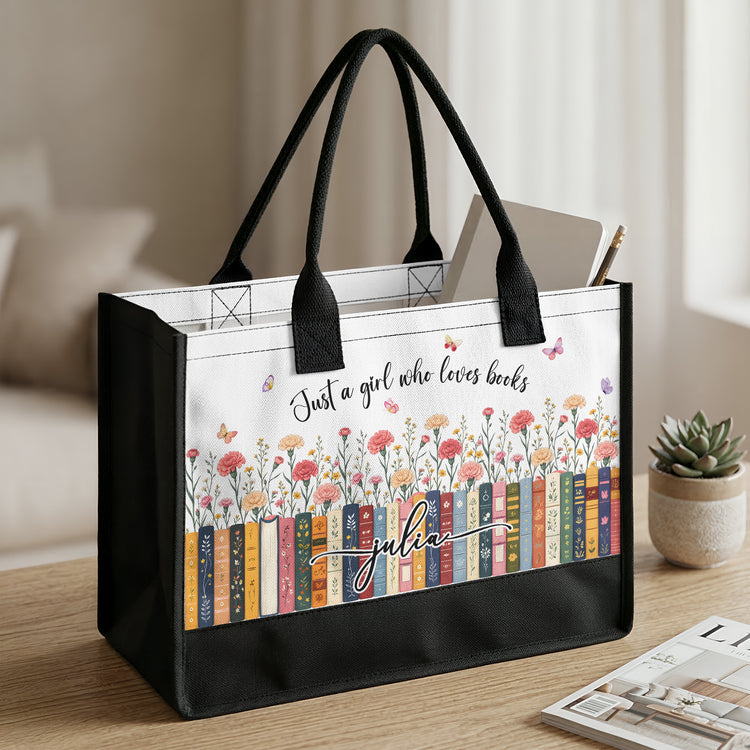 Just-A-Girl-Who-Loves-Books-Custom-Name,-Quote-&-Birth-Flower-Personalized-Tote-Bag-2