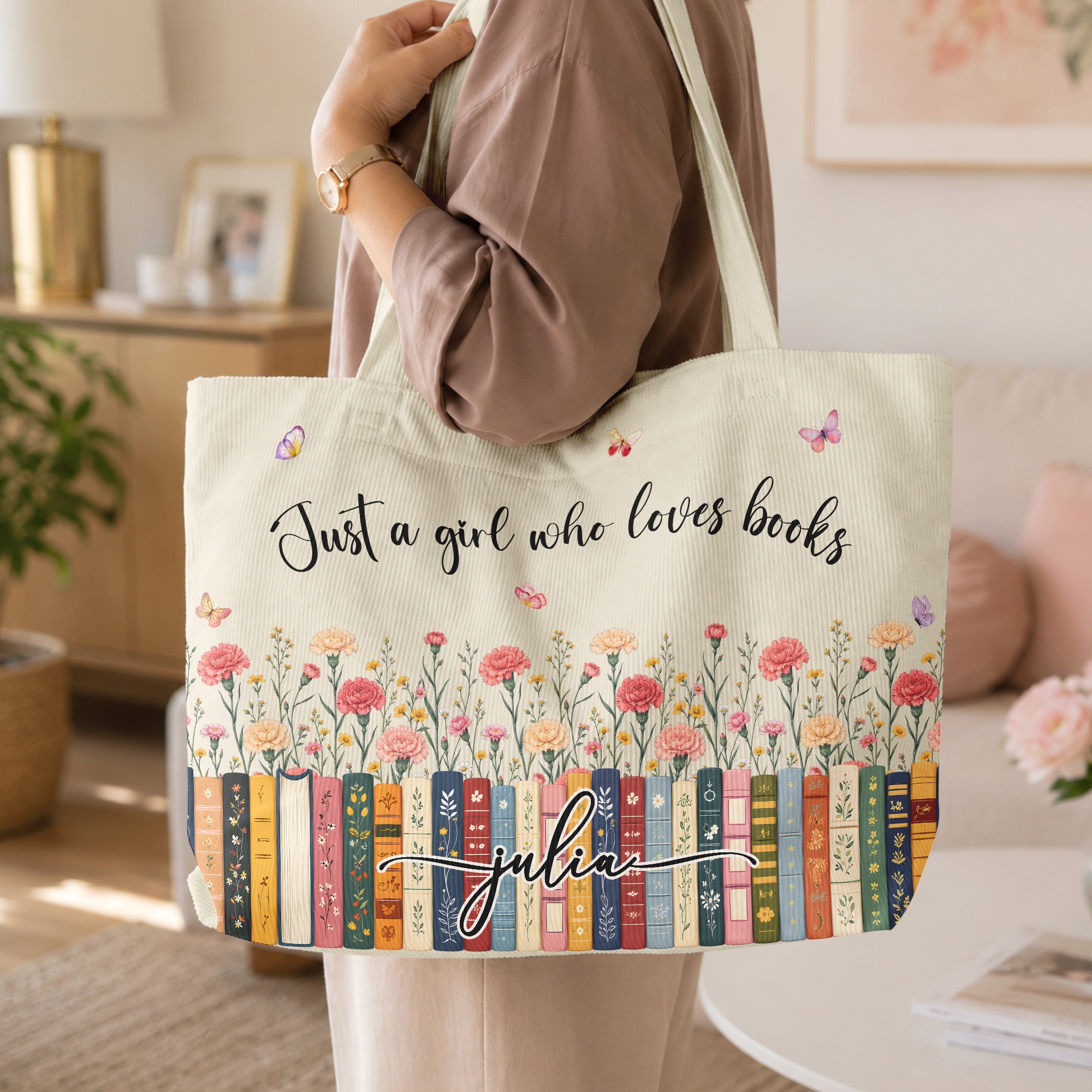 Just-A-Girl-Who-Loves-Books-Custom-Name,-Quote-&-Birth-Flower-Personalized-Tote-Bag-3