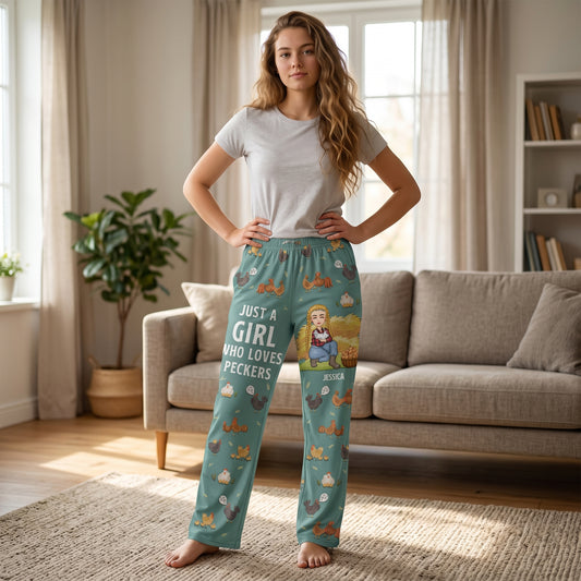 Just-A-Girl-Who-Loves-Peckers-Personalized-Lounge-Pants-1