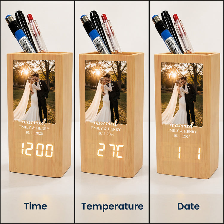 Just-Married-Wedding-Couple-Gifts-With-Photo-&-Special-Date-Personalized-Pen-Holder-With-Clock-4
