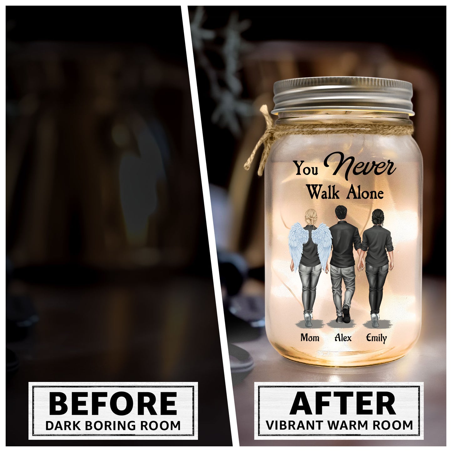 Keep The Light On You Never Walk Alone - Personalized Mason Jar Light