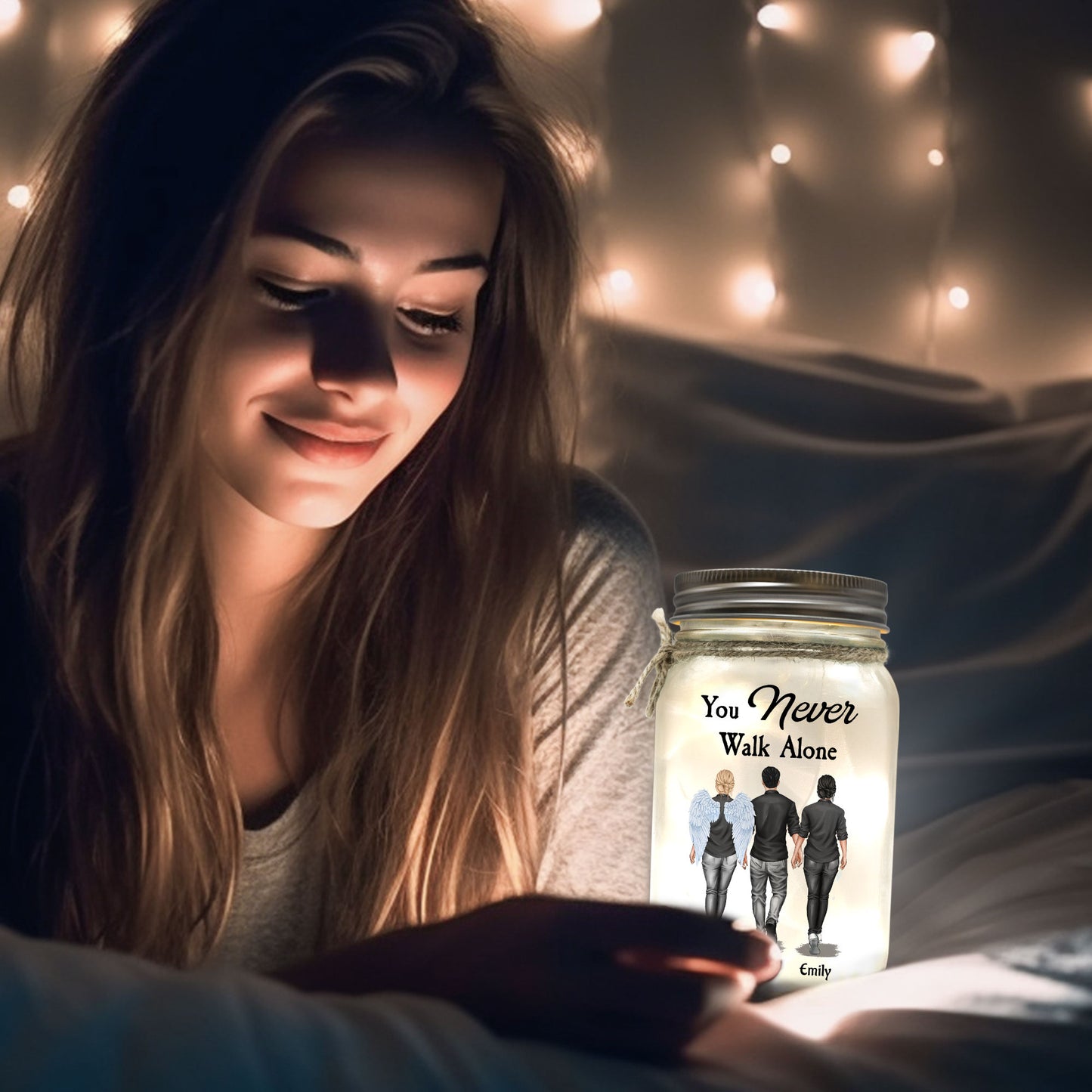 Keep The Light On You Never Walk Alone - Personalized Mason Jar Light