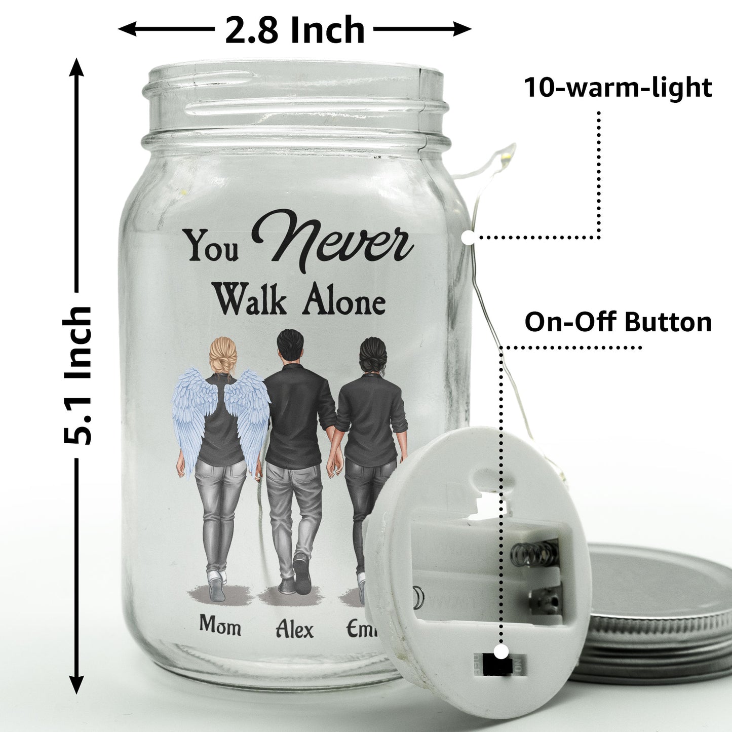 Keep The Light On You Never Walk Alone - Personalized Mason Jar Light