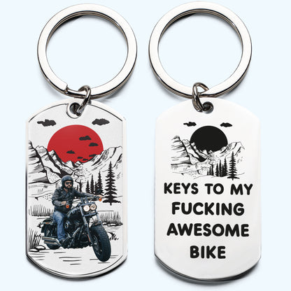 Keys To My Fucking Awesome Bike - Personalized Stainless Steel Photo Keychain