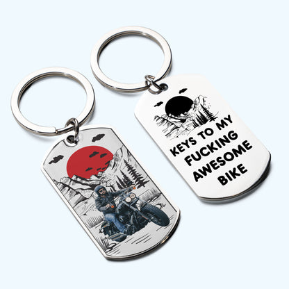 Keys To My Fucking Awesome Bike - Personalized Stainless Steel Photo Keychain
